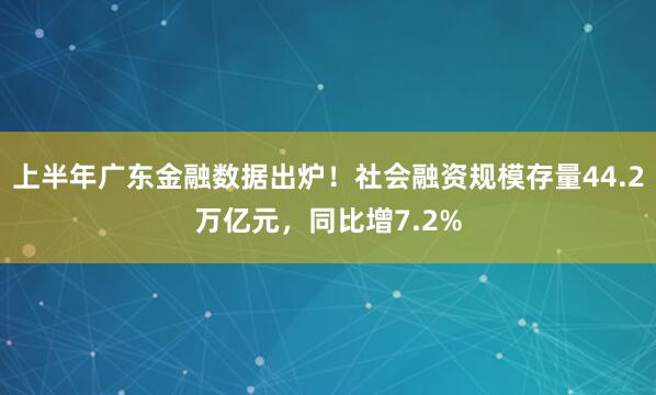 上半年广东金融数据出炉！社会融资规模存量44.2万亿元，同比增7.2%